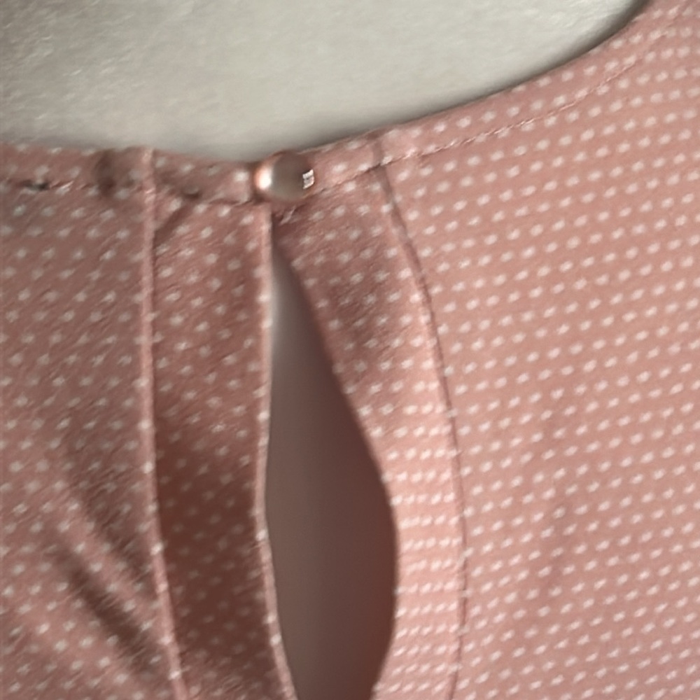 Adrianna Papell Feminine Long Sleeve Polka Dot Ruffled Shoulder Crewneck Blouse - Picture 5 of 7